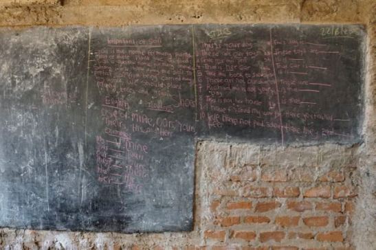 An english lesson on the blackboard in the Sunday school.