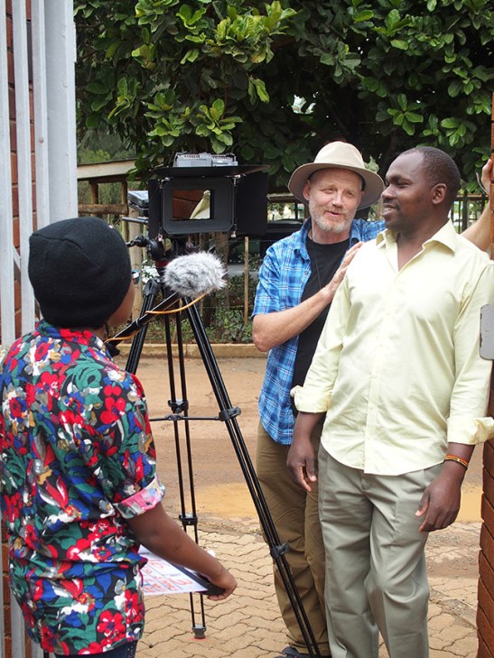 Trying to coax Benson into acting mean.